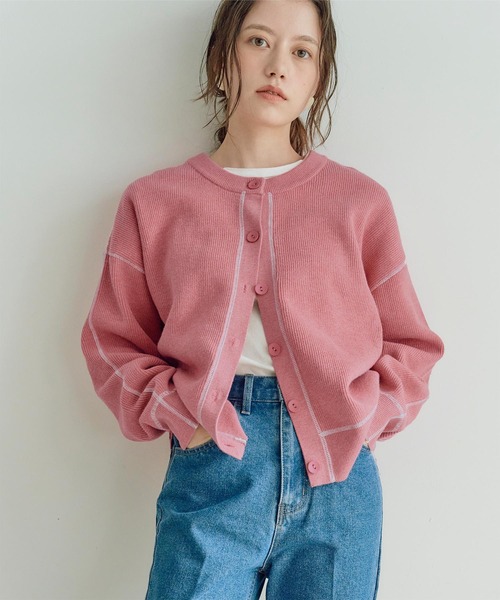 titivate(ティティベイト)の「デザインステッチゆるニットカーディガン(カーディガン/ボレロ・レディース・ネイビー/ピンク/アイボリー・S/M)」の3枚目の写真