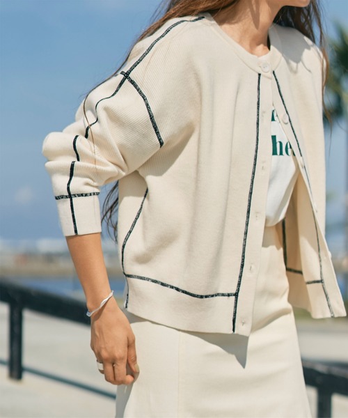 titivate(ティティベイト)の「デザインステッチゆるニットカーディガン(カーディガン/ボレロ・レディース・ネイビー/ピンク/アイボリー・S/M)」の2枚目の写真