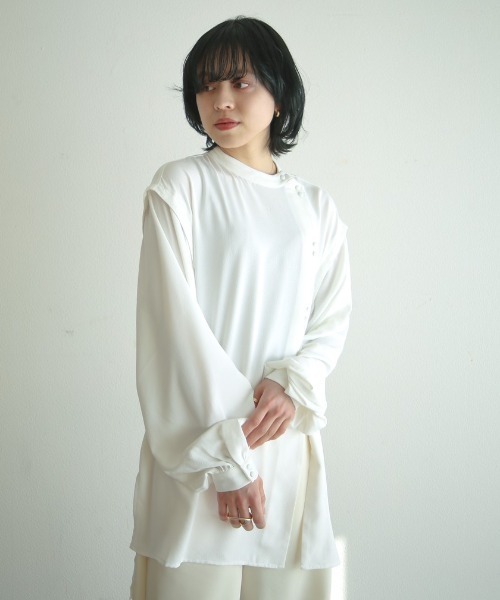 spoon store(スプーンストア)の「レイヤードダブルボタンシャツ(シャツ/ブラウス・レディース・オフホワイト/グリーン・フリー)」の6枚目の写真