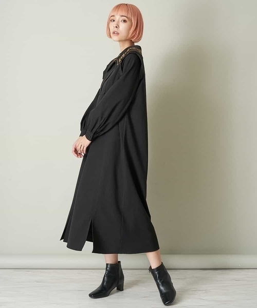 A de a.v.v（アードアー・ヴェ・ヴェ）の「襟刺繍入りワンピース（ワンピース・レディース・ブラック/カーキ・38/36）」の5枚目の写真