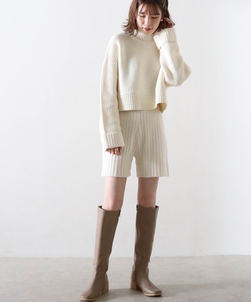 Cheek（チーク）の「ワイドリブニットショートパンツ（その他パンツ・レディース・ブラック/ベージュ/オフホワイト・MEDIUM）」の6枚目の写真