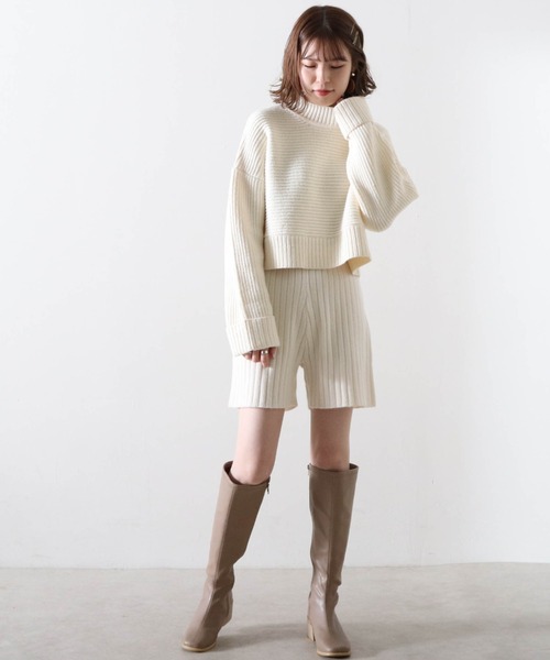 Cheek（チーク）の「ワイドリブニットショートパンツ（その他パンツ・レディース・ブラック/ベージュ/オフホワイト・MEDIUM）」の9枚目の写真