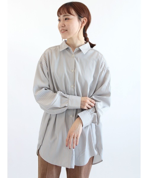 ehka sopo(エヘカソポ)の「ストライプ/無地アソートチュニックシャツ(シャツ/ブラウス・レディース・グリーン/ベージュ/オフホワイト/ブルー/サックスブルー/ピンク・フリ-)」の3枚目の写真