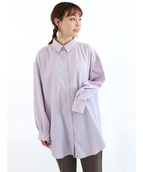 ehka sopo(エヘカソポ)の「ストライプ/無地アソートチュニックシャツ(シャツ/ブラウス・レディース・グリーン/ベージュ/オフホワイト/ブルー/サックスブルー/ピンク・フリ-)」の1枚目の写真