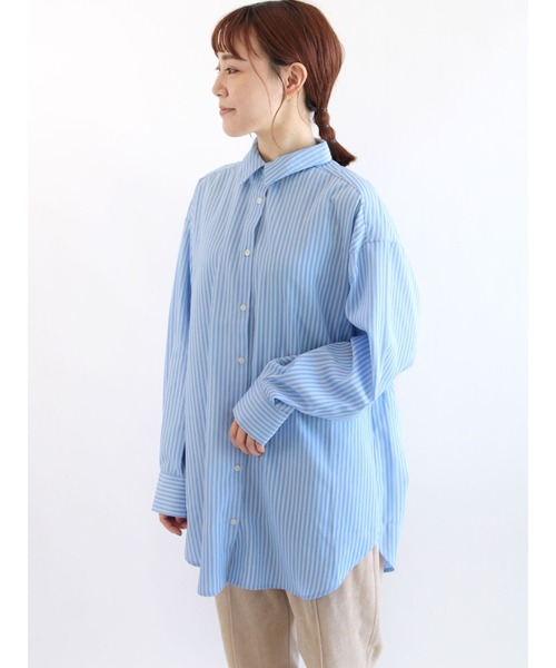 ehka sopo(エヘカソポ)の「ストライプ/無地アソートチュニックシャツ(シャツ/ブラウス・レディース・グリーン/ベージュ/オフホワイト/ブルー/サックスブルー/ピンク・フリ-)」の6枚目の写真