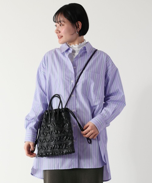 cepo(セポ)の「シャーリング巾着ショルダー(ハンドバッグ・レディース・ブラック/オフホワイト・FREE)」の1枚目の写真