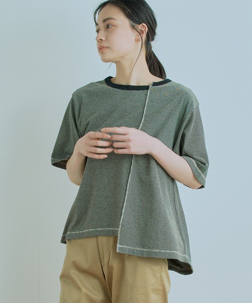 kha:ki（カーキ）の「「KHA:KI / カーキ」ボーダースウィッチプルオーバー"BORDER SWITCH P/O"（Tシャツ/カットソー・レディース・ブラック/カーキ/ブルー・1）」の2枚目の写真