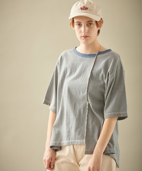 kha:ki（カーキ）の「「KHA:KI / カーキ」ボーダースウィッチプルオーバー"BORDER SWITCH P/O"（Tシャツ/カットソー・レディース・ブラック/カーキ/ブルー・1）」の5枚目の写真