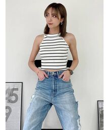 アメリカンスリーブタイトニットトップス