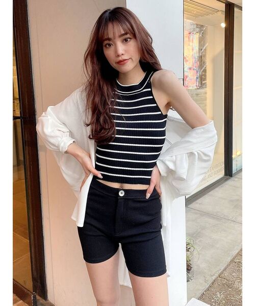 GYDA（ジェイダ）の「アメリカンスリーブタイトニットトップス（タンクトップ・レディース・ブラック/オフホワイト・FREE）」の10枚目の写真