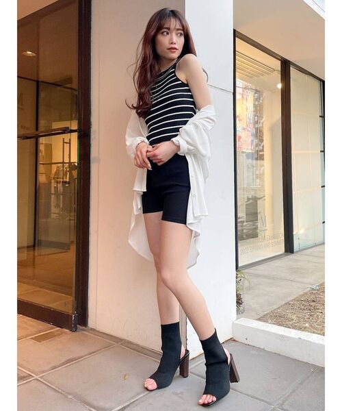 GYDA（ジェイダ）の「アメリカンスリーブタイトニットトップス（タンクトップ・レディース・ブラック/オフホワイト・FREE）」の12枚目の写真