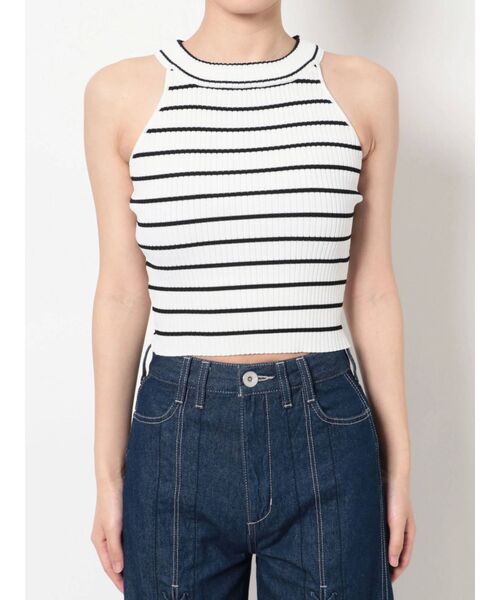 GYDA（ジェイダ）の「アメリカンスリーブタイトニットトップス（タンクトップ・レディース・ブラック/オフホワイト・FREE）」の14枚目の写真