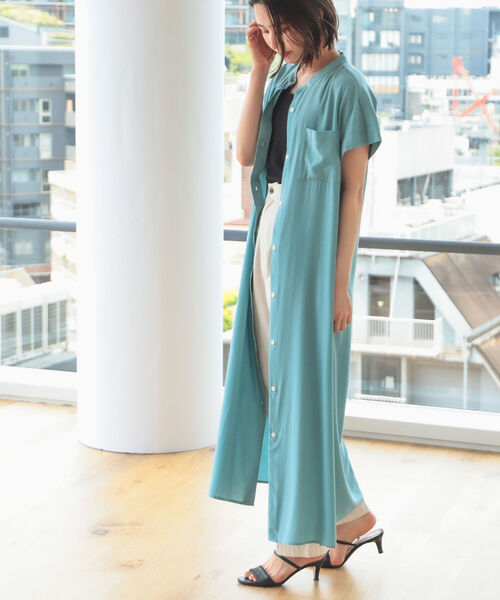 B:MING by BEAMS(ビーミングバイビームス)の「B:MING by BEAMS / バンドカラー シャツ ワンピース(シャツワンピース・レディース・スミクロ/ミント/オフホワイト・SMALL/MEDIUM)」の3枚目の写真