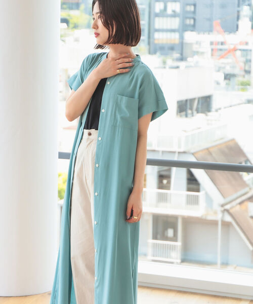 B:MING by BEAMS(ビーミングバイビームス)の「B:MING by BEAMS / バンドカラー シャツ ワンピース(シャツワンピース・レディース・スミクロ/ミント/オフホワイト・SMALL/MEDIUM)」の4枚目の写真