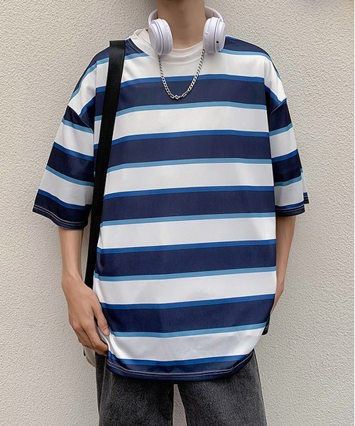 NEW GENTLEMAN(ニュージェントルマン)の「レトロボーダー ビッグシルエットT(Tシャツ/カットソー・メンズ・グリーン/ブルー/ネイビー・M/L)」の1枚目の写真