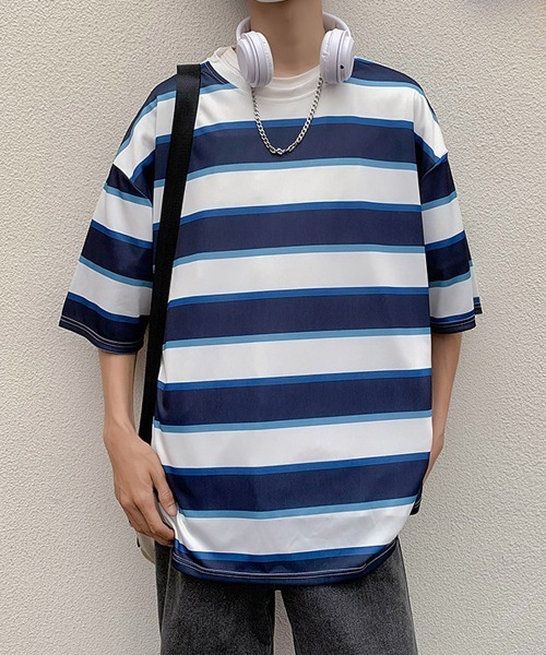 NEW GENTLEMAN(ニュージェントルマン)の「レトロボーダー ビッグシルエットT(Tシャツ/カットソー・メンズ・グリーン/ブルー/ネイビー・M/L)」の6枚目の写真