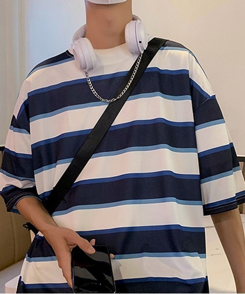 NEW GENTLEMAN(ニュージェントルマン)の「レトロボーダー ビッグシルエットT(Tシャツ/カットソー・メンズ・グリーン/ブルー/ネイビー・M/L)」の4枚目の写真