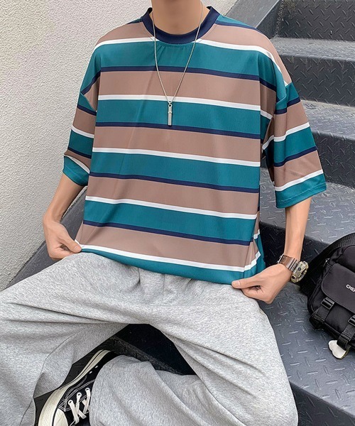 NEW GENTLEMAN(ニュージェントルマン)の「レトロボーダー ビッグシルエットT(Tシャツ/カットソー・メンズ・グリーン/ブルー/ネイビー・M/L)」の9枚目の写真
