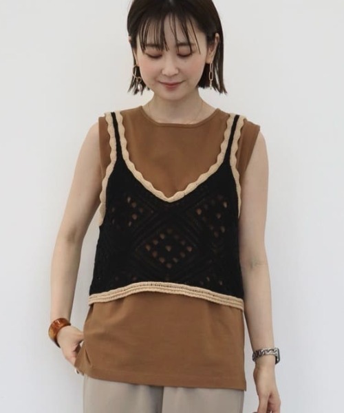 AMERICAN HOLIC（アメリカンホリック）の「SET　カットプルオーバー＋キャミベスト（アンサンブル・レディース・ブラック/ライトベージュ・M/L）」の2枚目の写真