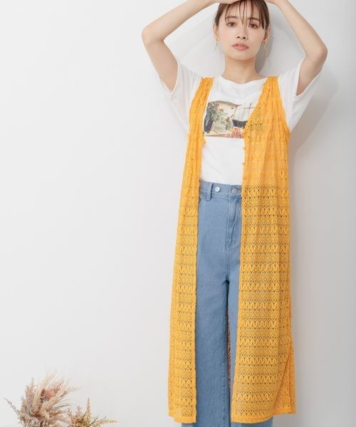 mysty woman(ミスティウーマン)の「レースロングジレワンピース 287704(ワンピース・レディース・ブラック/オフホワイト/マスタード/グレー系その他・FREE)」の4枚目の写真