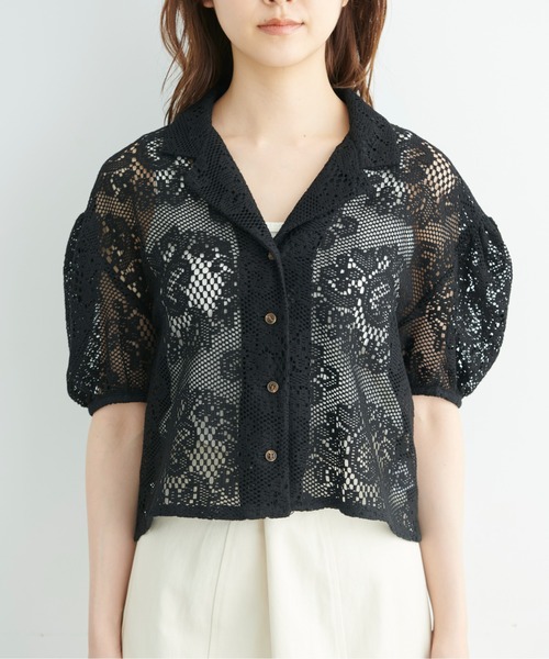 FREE'S MART(フリーズマート)の「開襟ショート丈レースシャツ(シャツ/ブラウス・レディース・ブラック/ホワイト・FREE)」の7枚目の写真