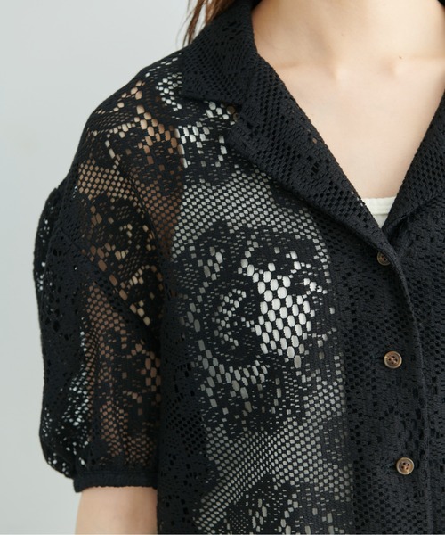 FREE'S MART(フリーズマート)の「開襟ショート丈レースシャツ(シャツ/ブラウス・レディース・ブラック/ホワイト・FREE)」の14枚目の写真