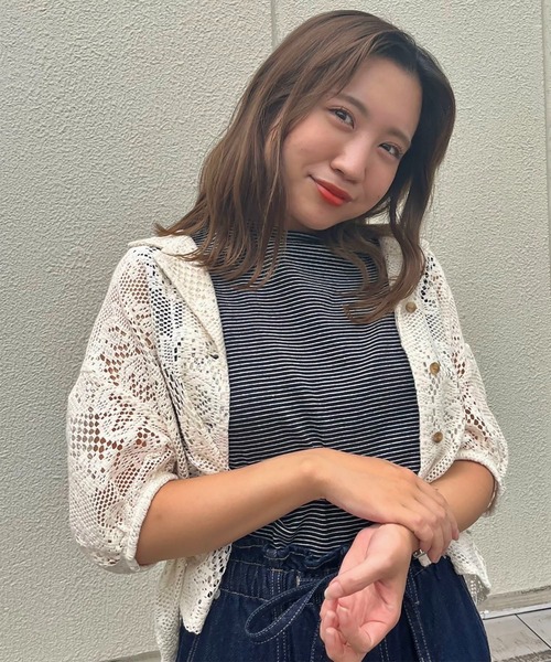 FREE'S MART(フリーズマート)の「開襟ショート丈レースシャツ(シャツ/ブラウス・レディース・ブラック/ホワイト・FREE)」の6枚目の写真