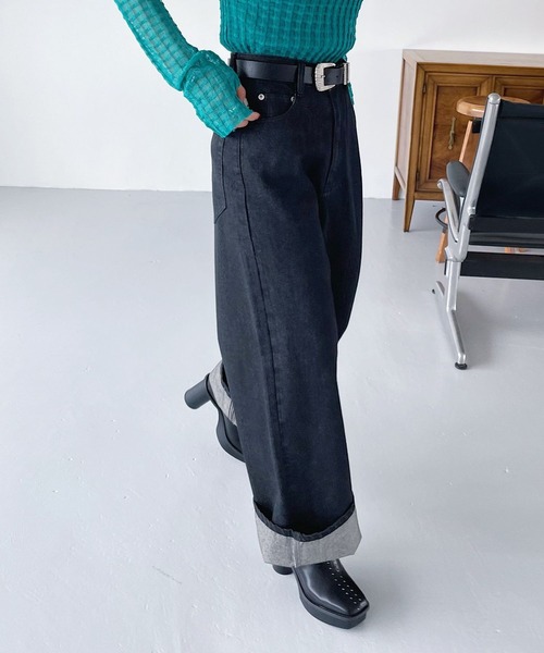 PAGEBOY(ページボーイ)の「ダッドワイドジーンズ(デニムパンツ・レディース・ブラック/インディゴブルー/ブルー・25inch/26inch/27inch)」の4枚目の写真