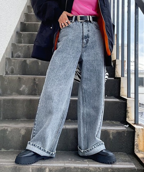 PAGEBOY(ページボーイ)の「ダッドワイドジーンズ(デニムパンツ・レディース・ブラック/インディゴブルー/ブルー・25inch/26inch/27inch)」の15枚目の写真