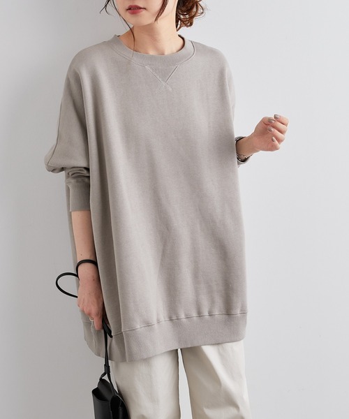 PUAL CE CIN（ピュアルセシン）の「裏起毛チュニックプルオーバー（スウェット・レディース・ベージュ/グレイッシュベージュ/ピンク/ブルー系/ブラック/イエロー・FREE）」の3枚目の写真