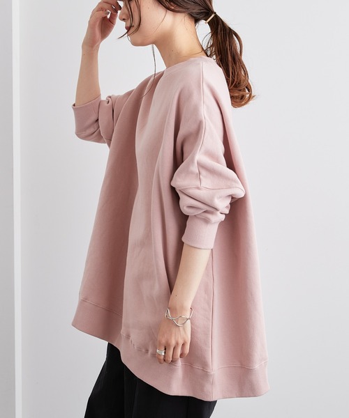 PUAL CE CIN（ピュアルセシン）の「裏起毛チュニックプルオーバー（スウェット・レディース・ベージュ/グレイッシュベージュ/ピンク/ブルー系/ブラック/イエロー・FREE）」の8枚目の写真