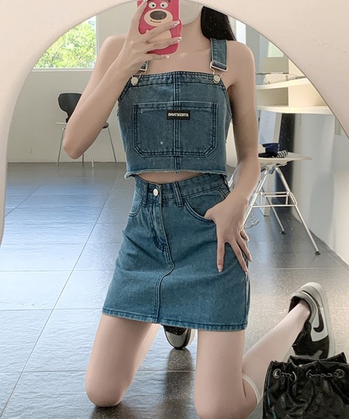 meJane（ミージェーン）の「デニムビスチェ+台形ミニスカート