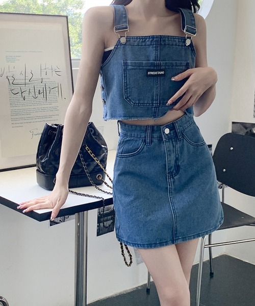 meJane（ミージェーン）の「デニムビスチェ+台形ミニスカート