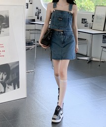 デニム ビスチェ ミニスカート タイト セットアップ 無地 韓国 デニム ビスチェ ミニスカート タイト セットアップ 無地 韓国