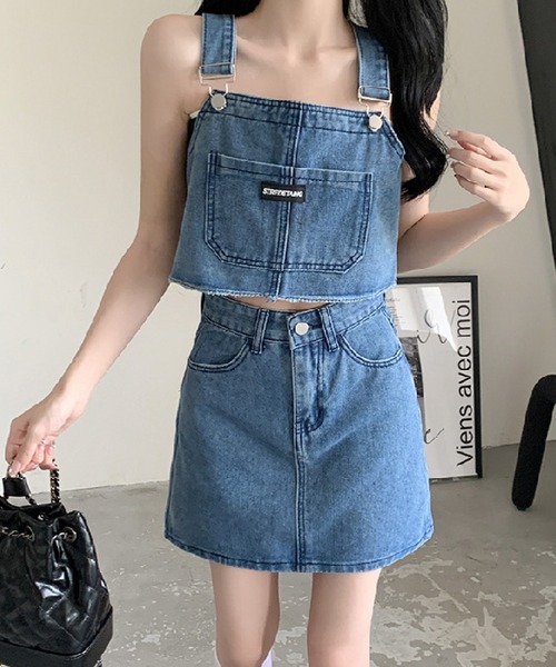 meJane（ミージェーン）の「デニムビスチェ+台形ミニスカート