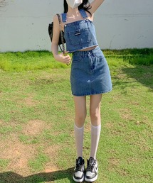 デニム ビスチェ ミニスカート タイト セットアップ 無地 韓国 デニム ビスチェ ミニスカート タイト セットアップ 無地 韓国