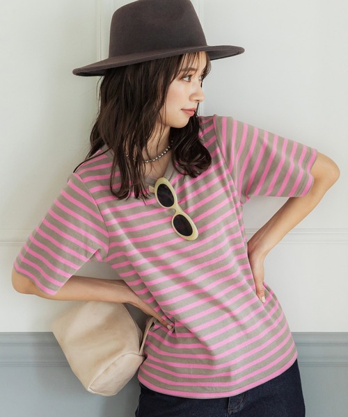 coca(coca)(コカ)の「ボーダースムースTee(Tシャツ/カットソー・レディース・ブラック/ネイビー/ピンク・M/L)」の3枚目の写真
