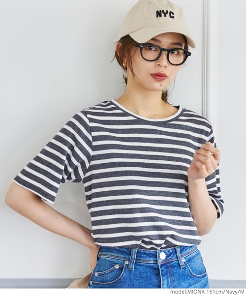 coca(coca)(コカ)の「ボーダースムースTee(Tシャツ/カットソー・レディース・ブラック/ネイビー/ピンク・M/L)」の9枚目の写真