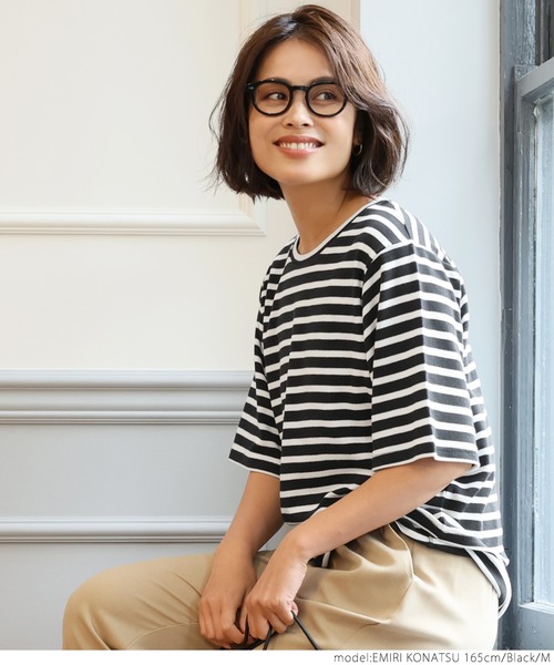 coca(coca)(コカ)の「ボーダースムースTee(Tシャツ/カットソー・レディース・ブラック/ネイビー/ピンク・M/L)」の4枚目の写真
