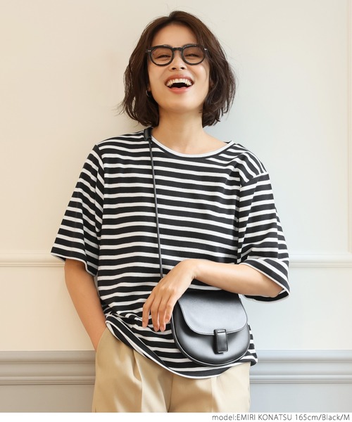 coca(coca)(コカ)の「ボーダースムースTee(Tシャツ/カットソー・レディース・ブラック/ネイビー/ピンク・M/L)」の6枚目の写真