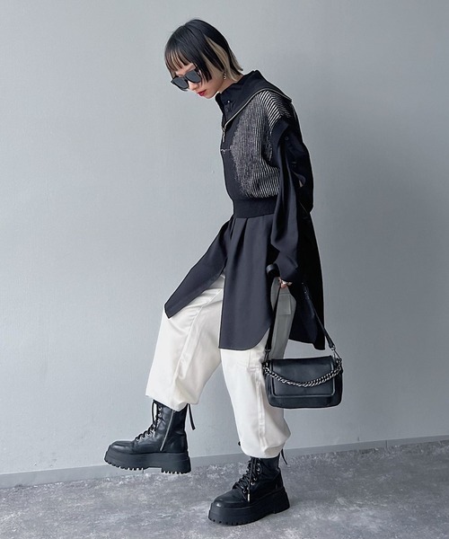 PAGEBOY（ページボーイ）の「CORE / ZIPショートニットプルオーバー（ニット/セーター・レディース・ブラック/オフホワイト・FREE）」の16枚目の写真