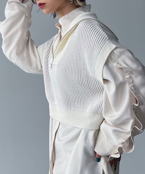 PAGEBOY（ページボーイ）の「CORE / ZIPショートニットプルオーバー（ニット/セーター・レディース・ブラック/オフホワイト・FREE）」の14枚目の写真