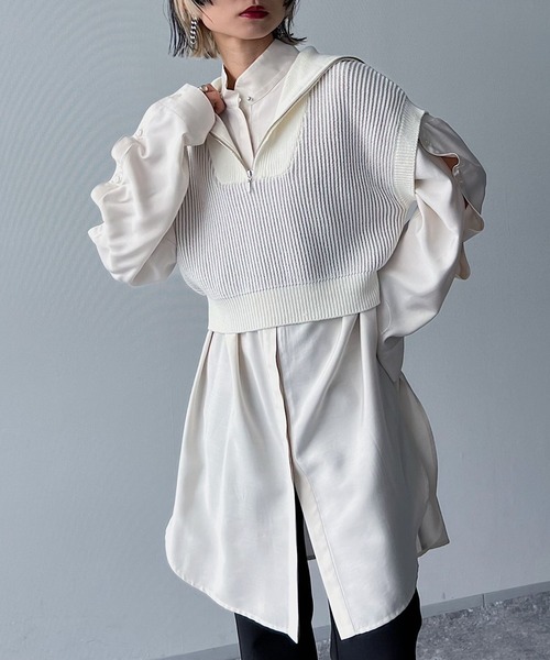 PAGEBOY（ページボーイ）の「CORE / ZIPショートニットプルオーバー（ニット/セーター・レディース・ブラック/オフホワイト・FREE）」の12枚目の写真