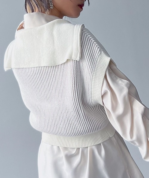 PAGEBOY（ページボーイ）の「CORE / ZIPショートニットプルオーバー（ニット/セーター・レディース・ブラック/オフホワイト・FREE）」の3枚目の写真