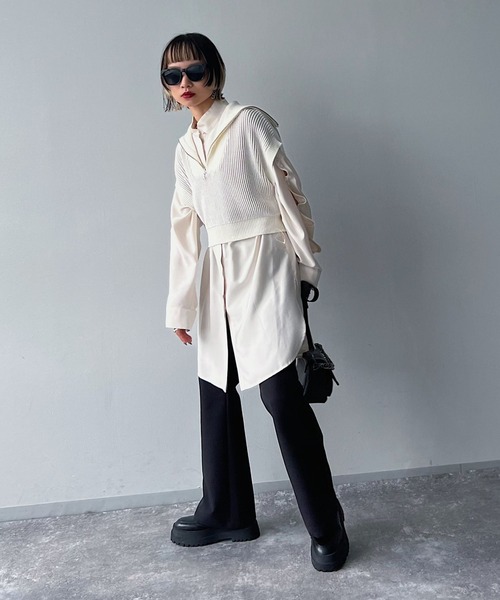 PAGEBOY（ページボーイ）の「CORE / ZIPショートニットプルオーバー（ニット/セーター・レディース・ブラック/オフホワイト・FREE）」の19枚目の写真