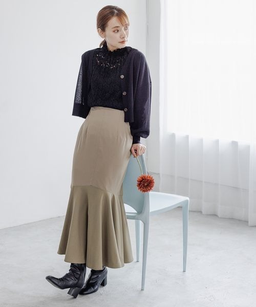 mysty woman(ミスティウーマン)の「マーメイド異素材スカート 162795(スカート・レディース・ダークブラウン/ライトベージュ・FREE)」の5枚目の写真