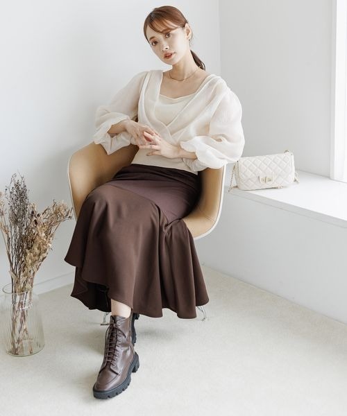 mysty woman(ミスティウーマン)の「マーメイド異素材スカート 162795(スカート・レディース・ダークブラウン/ライトベージュ・FREE)」の3枚目の写真