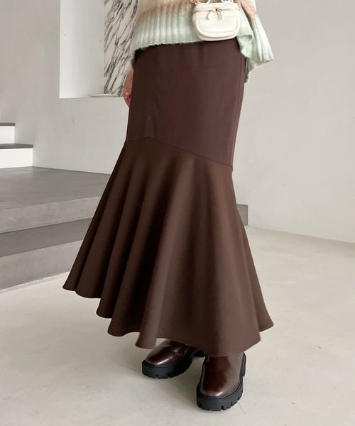 mysty woman(ミスティウーマン)の「マーメイド異素材スカート 162795(スカート・レディース・ダークブラウン/ライトベージュ・FREE)」の20枚目の写真