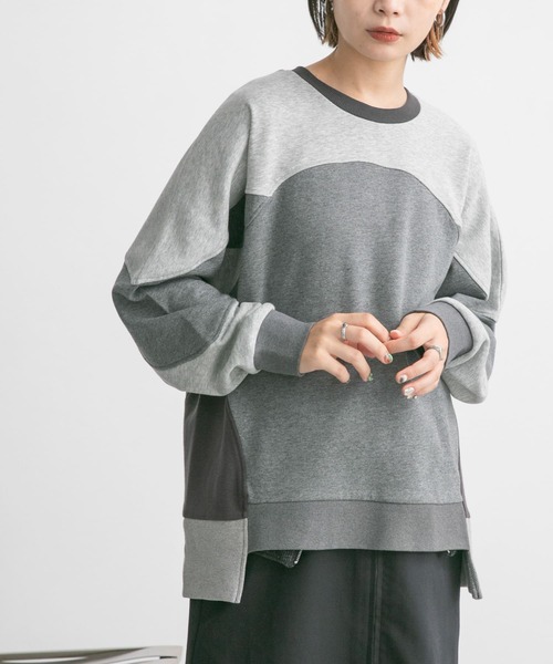 KBF（ケイビーエフ）の「パネルスウェット（Tシャツ/カットソー・レディース・グレー/ボルドー・ONE）」の6枚目の写真