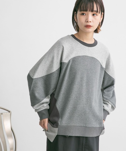 KBF（ケイビーエフ）の「パネルスウェット（Tシャツ/カットソー・レディース・グレー/ボルドー・ONE）」の3枚目の写真